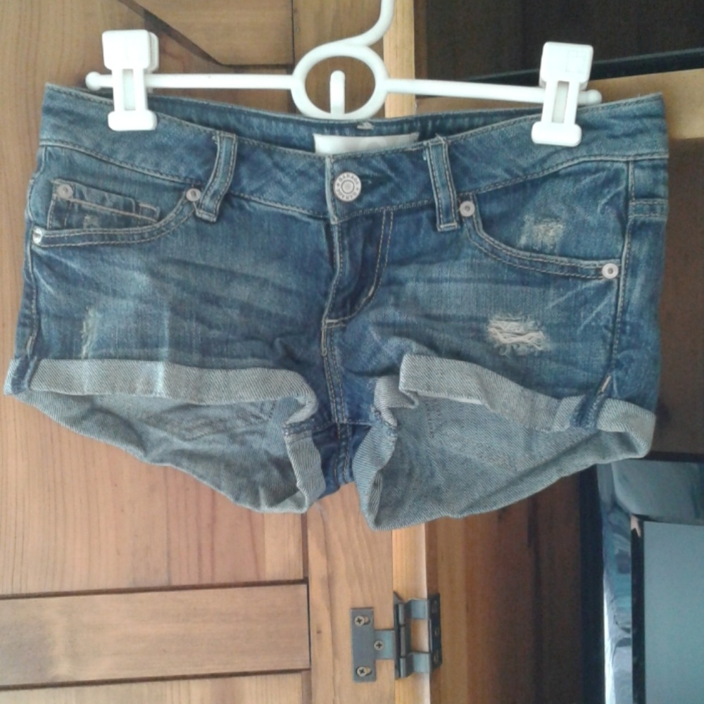 Garage brand distressed low rise jean shorts